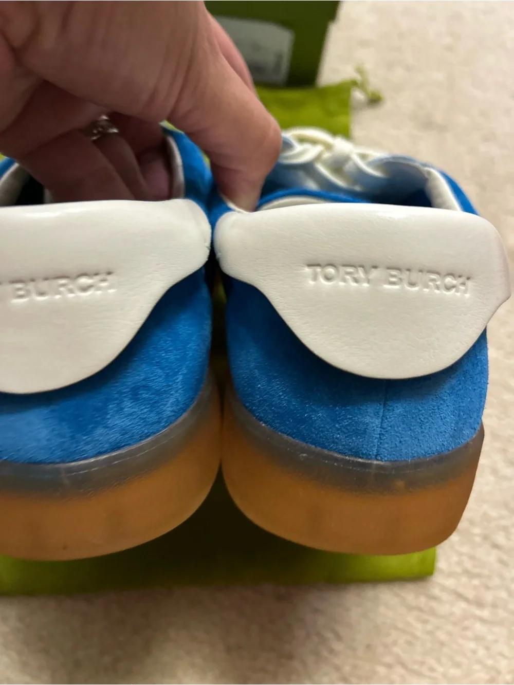 TORY BURCH phoenix suede sneakers in bright blue.